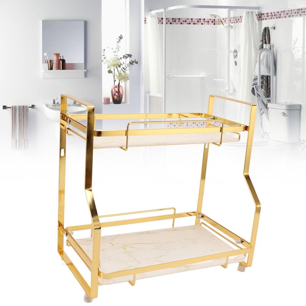 Iron Standing Rack White and Gold Organizer Shelf Living Room Bedroom Kitchen Bathroom