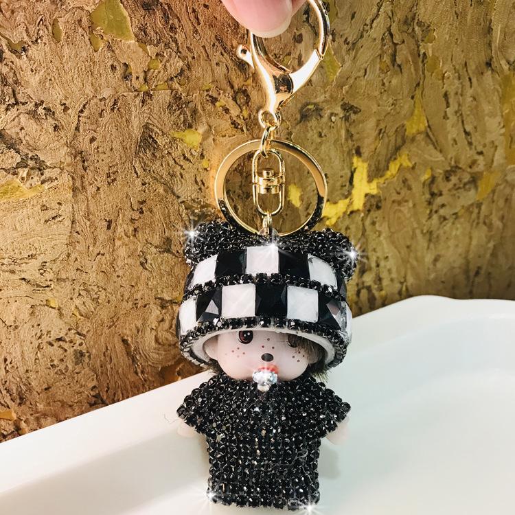 Monchchi Diamond Keychain Cute Monkey Keyring Kawaii Monchichi Hanging Ornament Car Key Chain Children Birthday Gifts s Carry Mini Lightweight