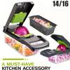 With Basket 14/16 In 1 Vegetable Chopper with Handle Vegetable Slicer Portable Grater  Kitchen Use