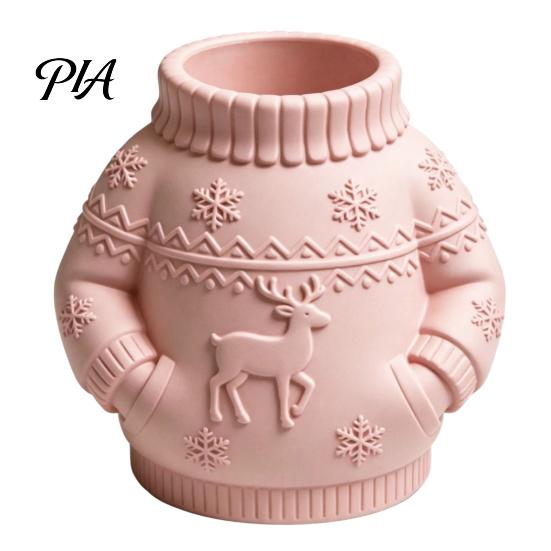 Retro Elk Snowflake Desk Decor 3D Printed Sweater Pen Holder, Creative Organizer with Relief for Home Durable Holder Office School Supplies,