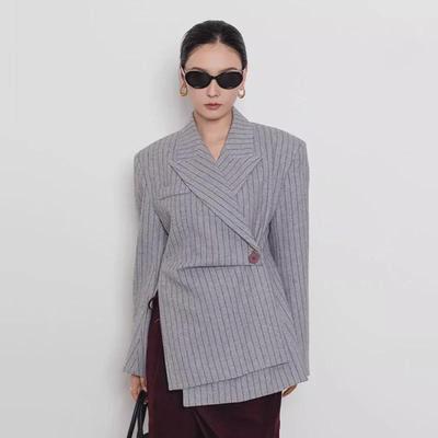 Spring 2025 Women's Retro Striped Stitching Suit Jacket