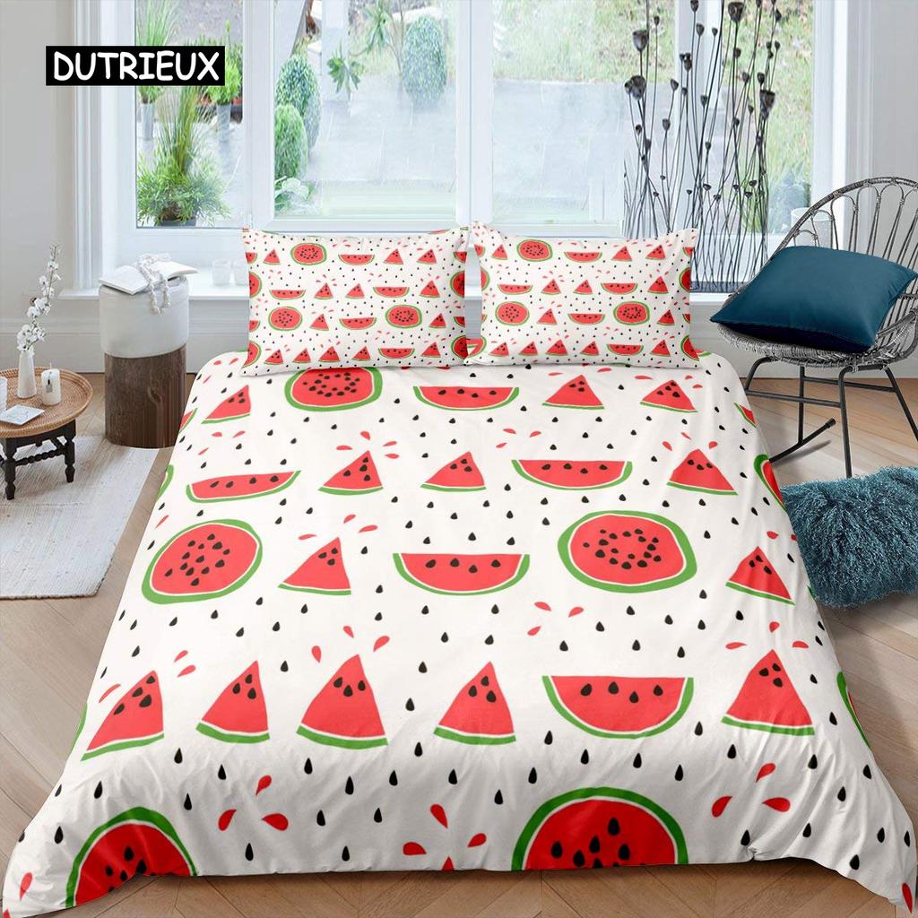 Watermelon Duvet Cover Set Hawaiian Bedding Set King Size Microfiber Summer Fruit Theme Comforter Cover for Kids Boys Girls Teen