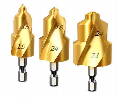 Titanium Step Drills 15-31 Mm for PVC Pipes, Set of 3.