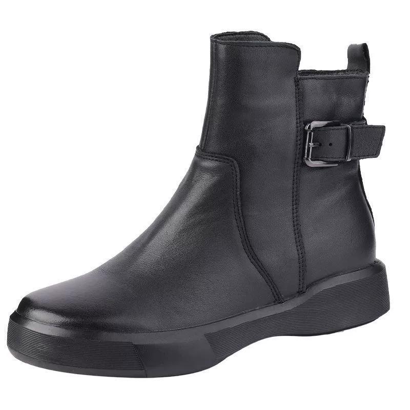Plus Size Women's Boots Autumn and Winter Buckle Women's Short Boots Round Toe Flat Casual Martin Boots Women Retro Single Boots Women