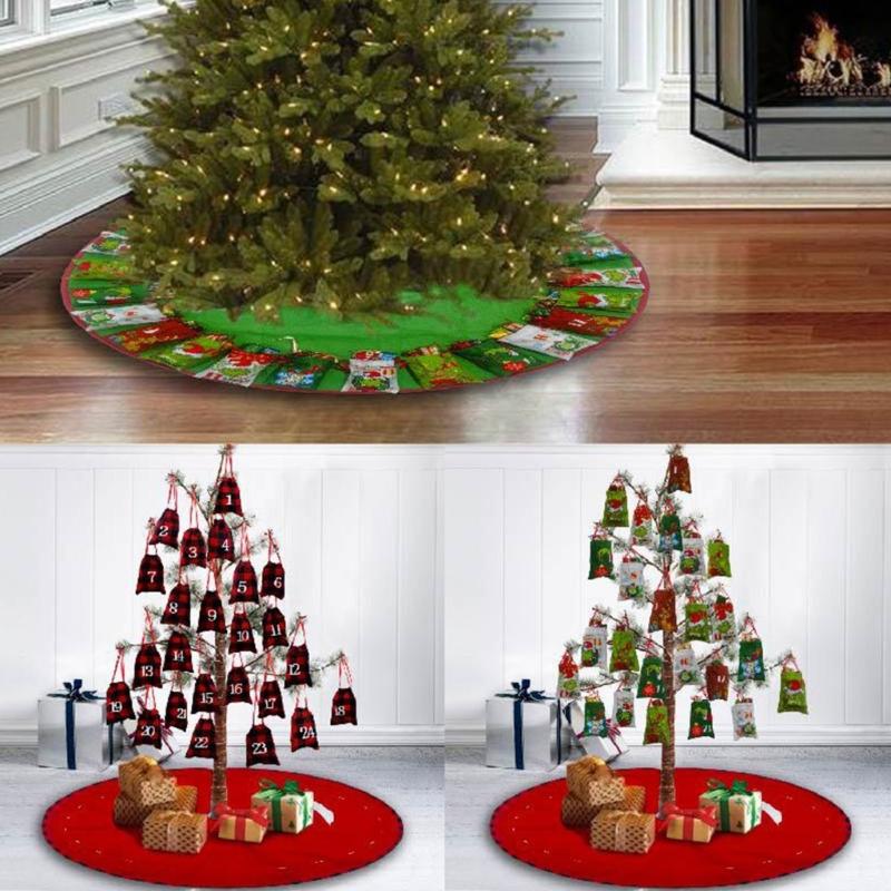 Christmas Tree Skirt Foot Carpet Base Cover with 24 Day Countdown Home Mall Family Gatherings Festive Holiday Decoration