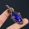 Lab-Created Blue Sapphire Gemstone Handmade Pure Copper Wire Wrapped Pendant Jewelry For Memorial Day