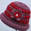 Winter Basin Hat Floral Design Soft Velvet Thermal Insulation Middle-Aged Elderly Women Knitting Hat Headwear