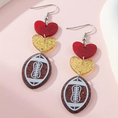 Limited Edition Retro Heart-Shaped Football Acrylic Earrings, Handmade Festive Jewelry For Parties And Daily Wear