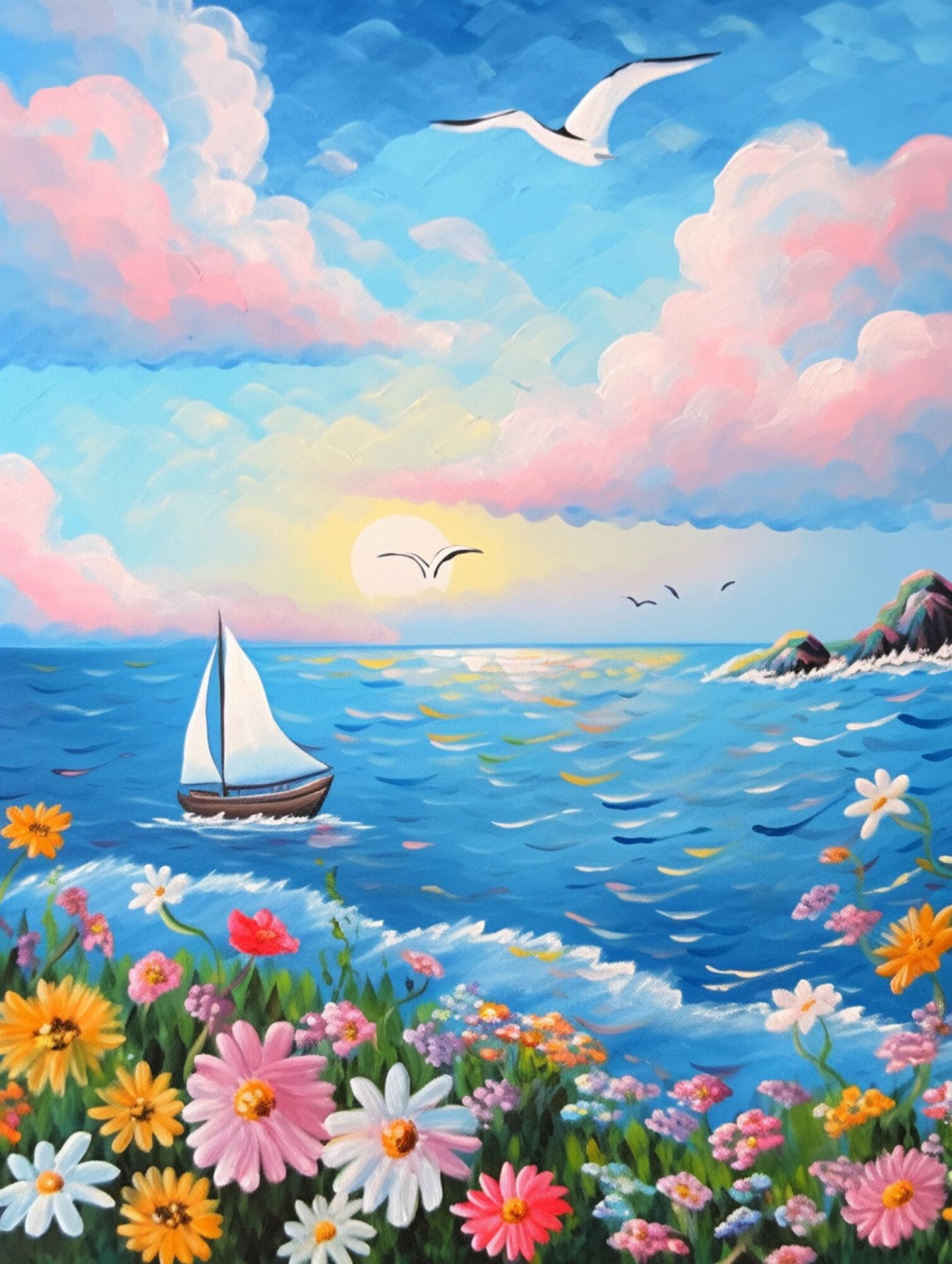 

Алмазная мозаика Приморский пейзаж Вышивка крестом Ромашка Вышитый цветок Полный квадрат Круглая картина Лодка Подарок ребенку Full Round 20x30CM