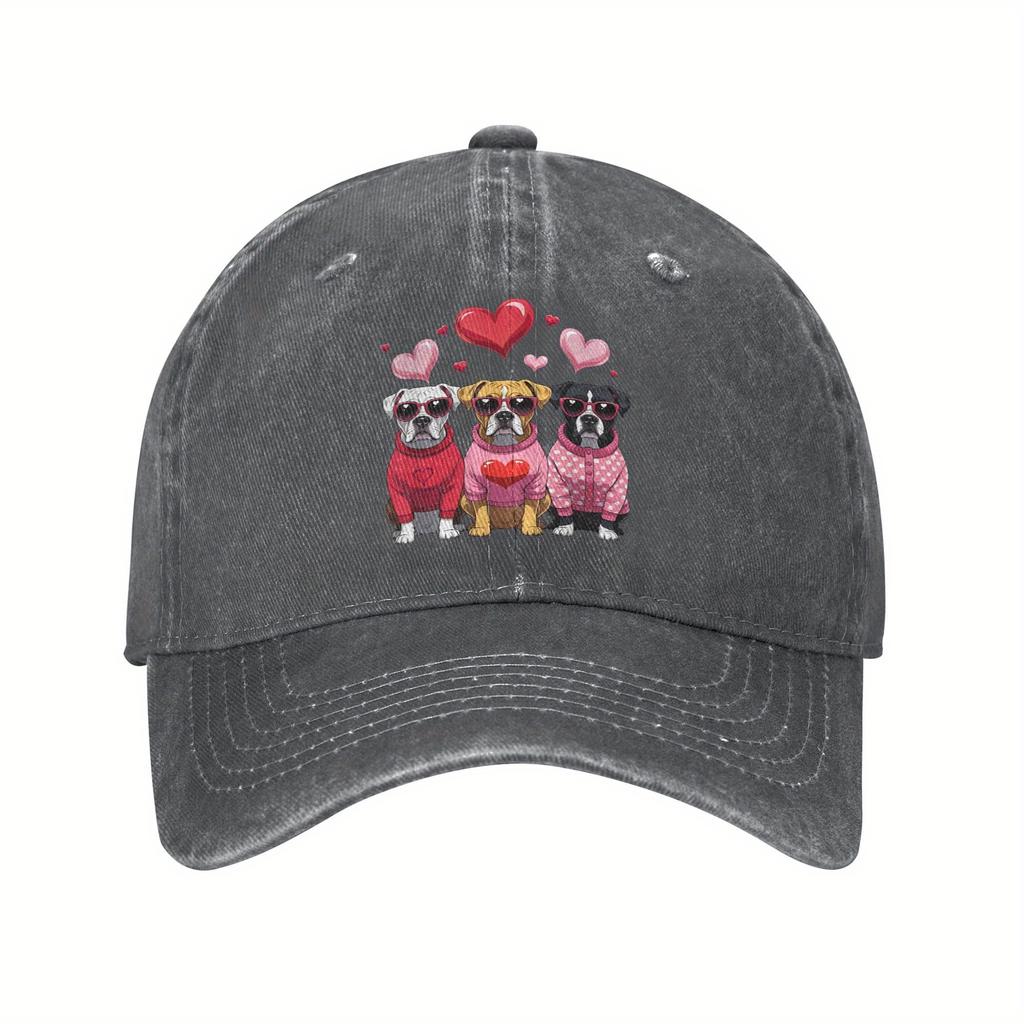 Boxer Dog Valentine Heart Print Baseball Cap Unisex Cotton Adjustable Casual Outdoor Sports Cap