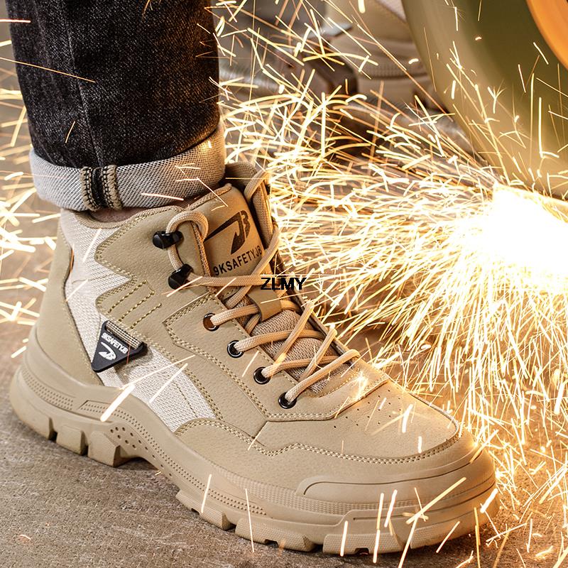 Fashion Anti-spark Work Safety Boots Men Steel Toe Work Shoes Puncture Proof Anti-smash Safety Shoes Construction High Top Man Boots New
