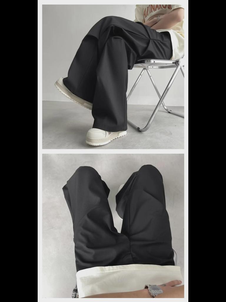 Pantaloni largi evazați cu pliuri retro americani pentru bărbați