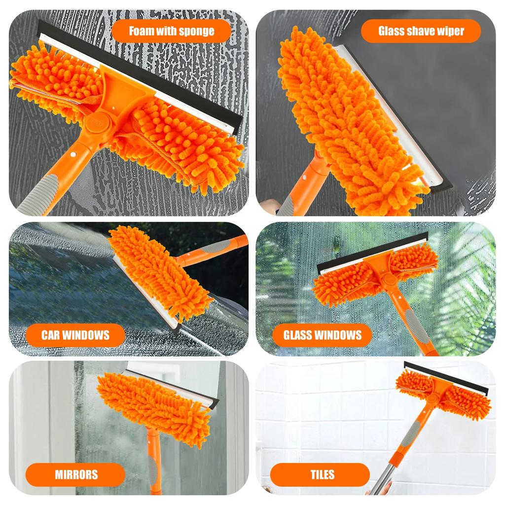 Extended Window Cleaning Tool Glass Cleaner Mop with Silicone Scraper Window Cleaning Brush Household Cleaning Tools