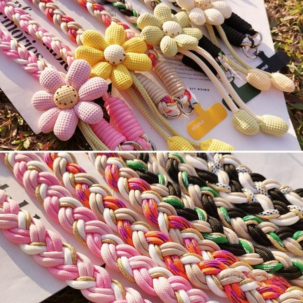 Detachable Phone Woven Chain Phone Charm Cell Phone Strap Flowers Phone Lanyard  Women Girls