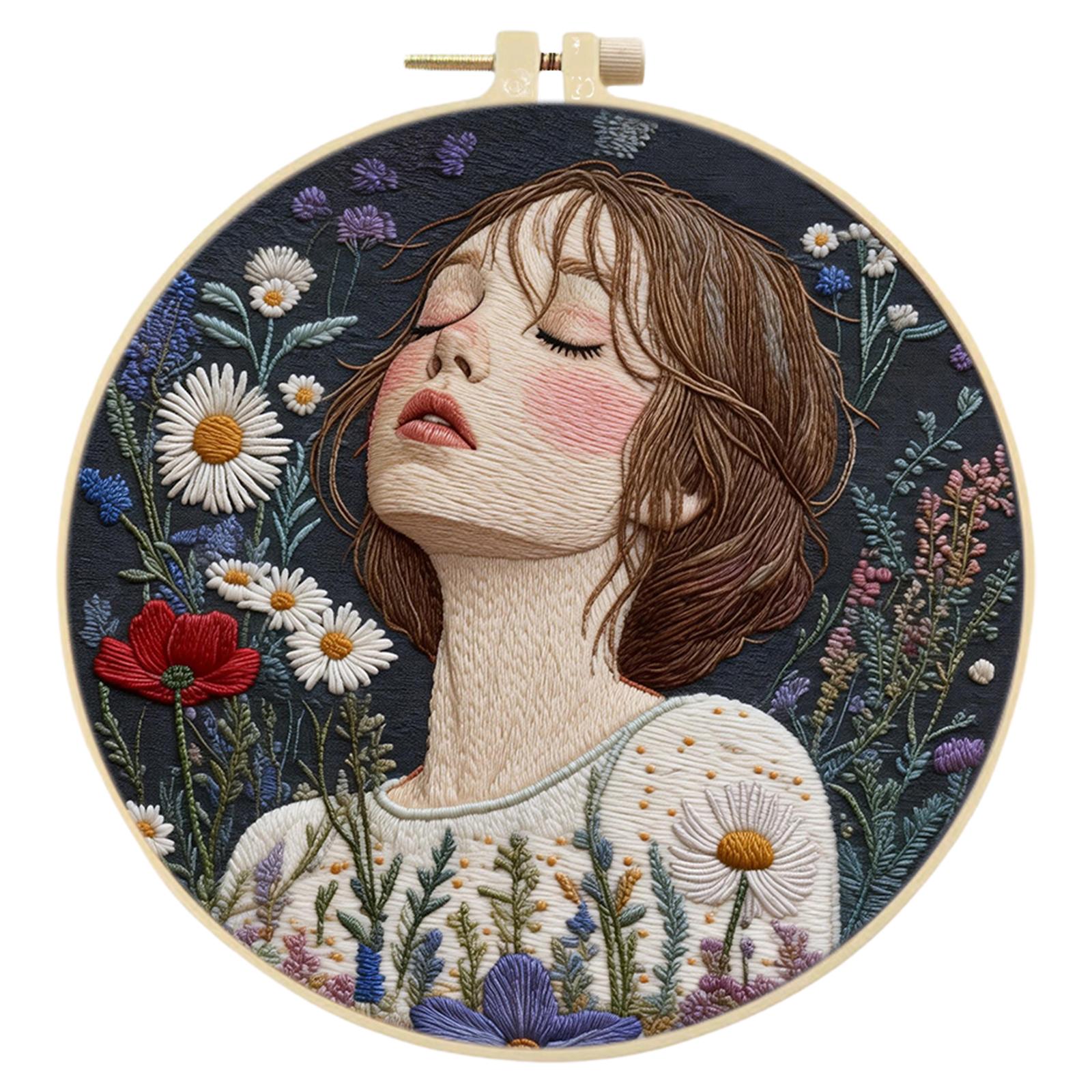 

Flower Girl DIY Stamped Hand Sewing Kit with Embroidery Hoop Cross Stitch Kit 30x30cm for Beginners Craft Lovers Gift