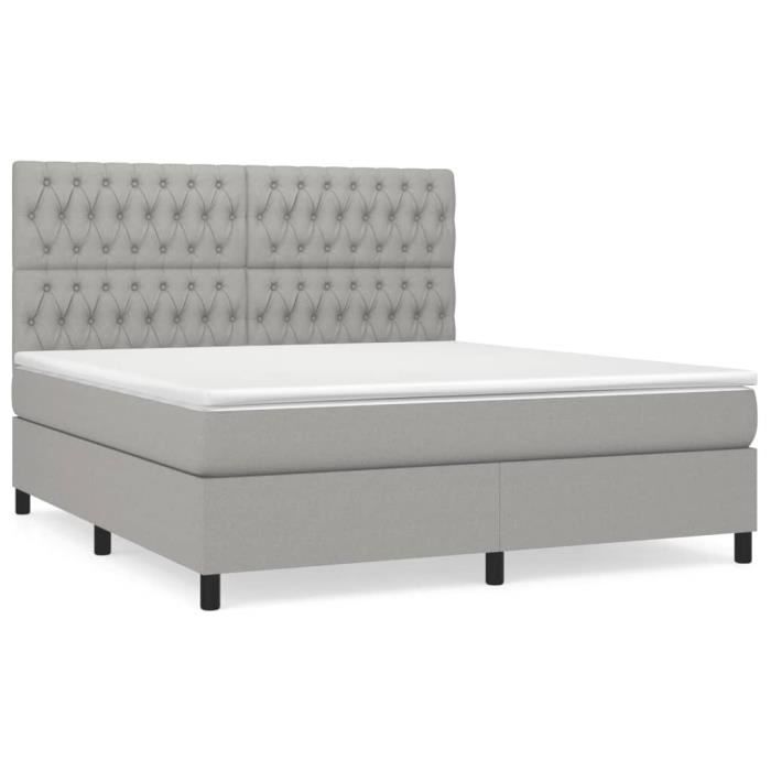 3142033 vidaXL Lit à sommier tapissier avec matelas Gris clair 180x200cm Tissu
