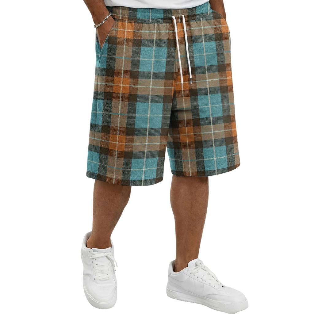 Men's Casual Plaid Drawstring Shorts Relaxed Fit Elastic Waistband Lightweight Breathable Fabric for Everyday Wear