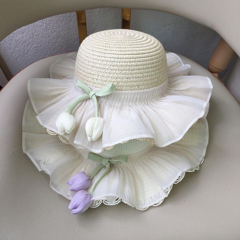 1/2Pcs Summer Sun Hat Princess Beach Sun Hat Big Brim Tulip Fisherman Hat For Girls Sweet Crossbody Bag Gifts