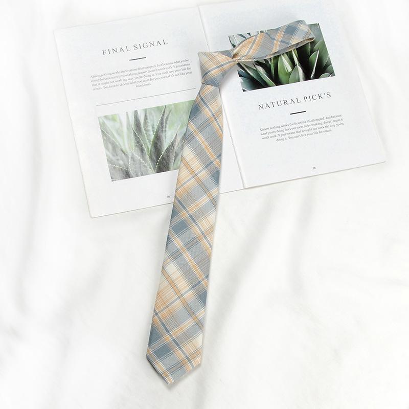 Lemon Sea Salt Plaid School Uniform Tie - Handmade Japanese Academy Style for Men & Women