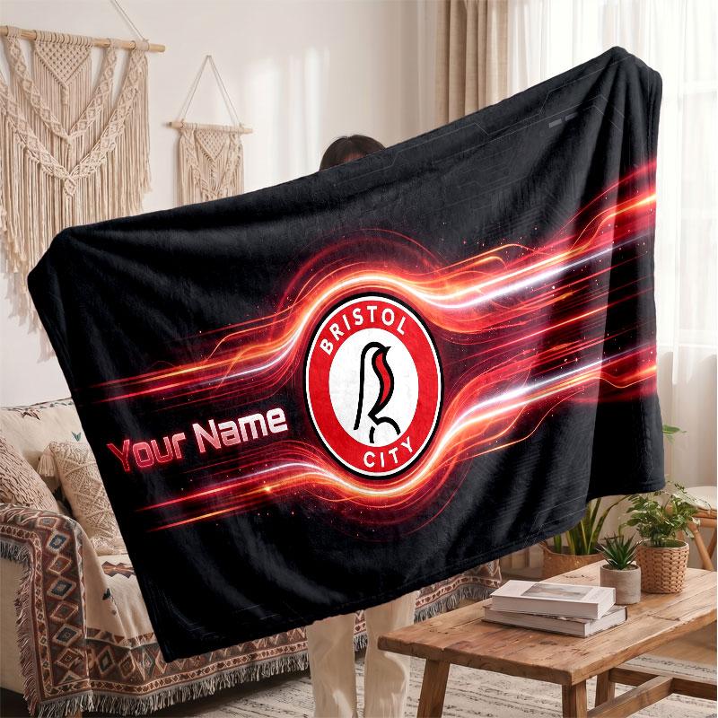 Bristol City Personalized Fleece Blanket With Football Logo, Custom Name Text Soft Warm Home Throw Blanket