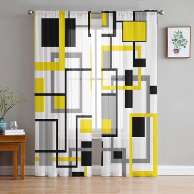 Nordic Medieval Geometric Abstract Yellow Voile Sheer Curtains Living Room Window Tulle Curtain Kitchen Bedroom Home Decor