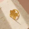 Golden Plated Brushed Flower Open Adjustable Ring for Women Elegant Statement Jewelry Gift