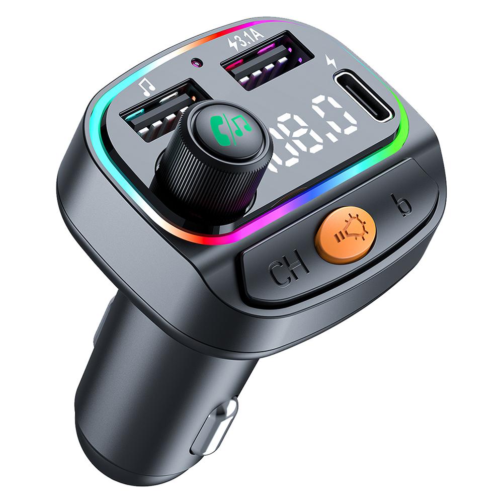 

C2 Multifunctional Bluetooth-compatible MP3 Player Type-C+2 USB Car Charger with Ambient Light
