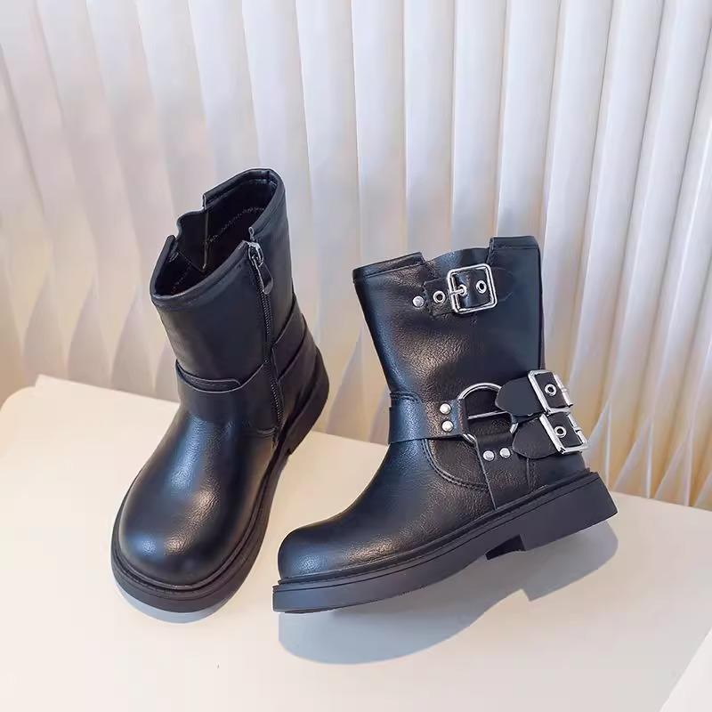 

Детские ботинки осень и зима новые британские короткие ботинки средней длины сапоги рыцарские сапоги в ковбойском стиле для девочек сапоги Martin single 36 чёрный