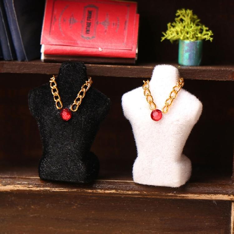 Realistic Miniature Doll House Jewelry Stand Model With Flocking Finish and Necklace for 1/24 Antique Cabinet Decors