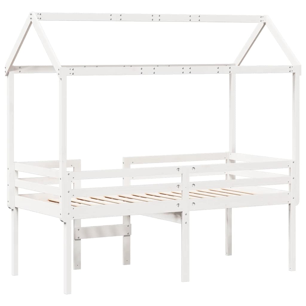 High Bed with Roof White 90x200 cm Solid Pine Wood