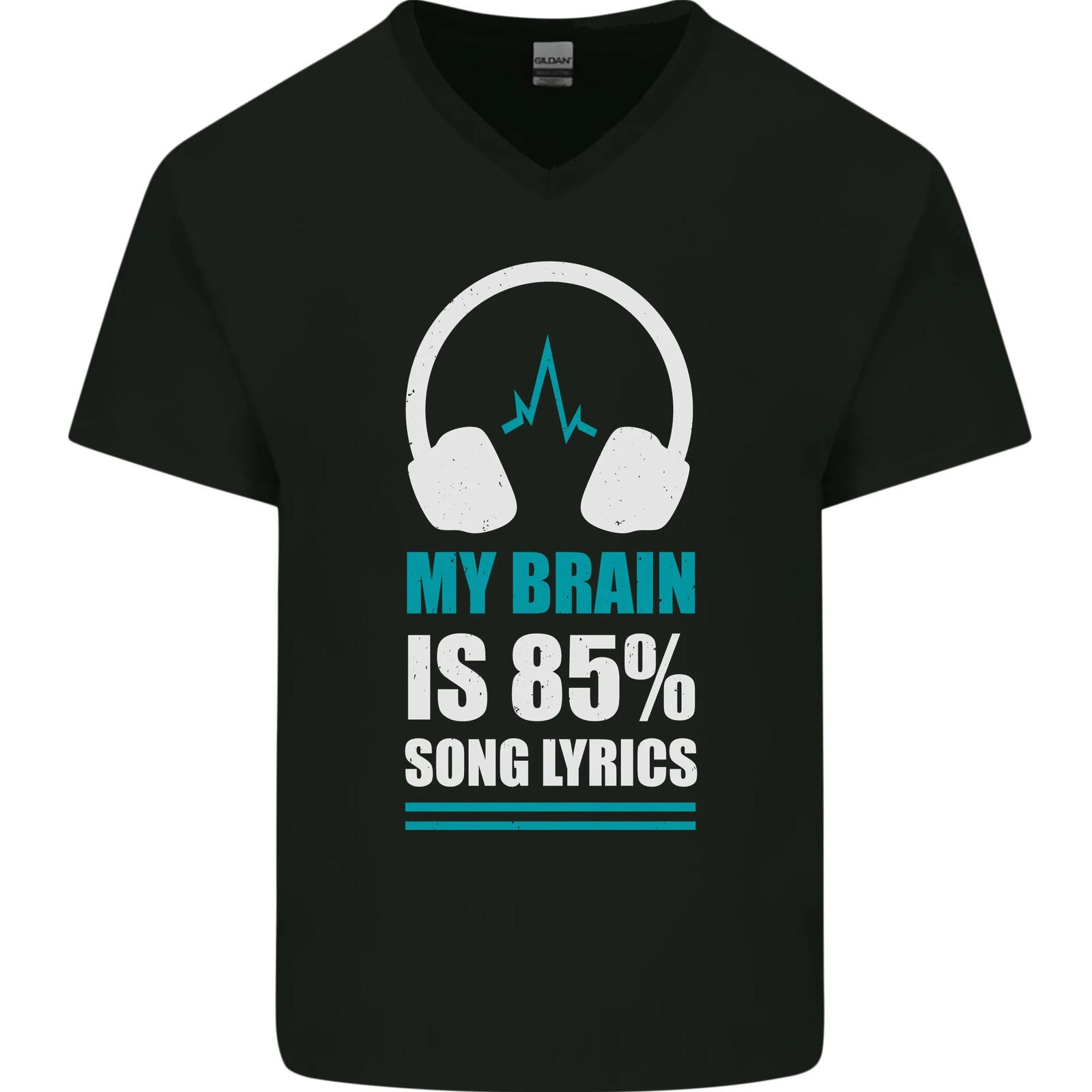 My Brain is 85% Song Lyrics Music Lover Mens VNeck Cotton T-shirt L