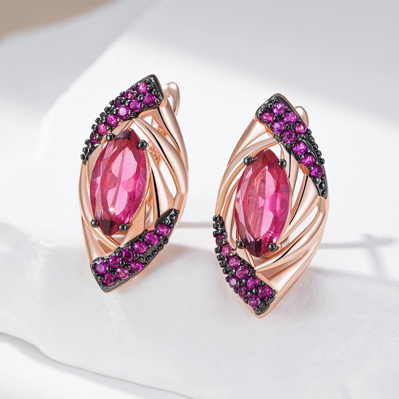 Shiny Red Natural Zircon Drop Earrings Women  Rose Gold And Black Plating High Quality Daily Fine Vintage Jewelry