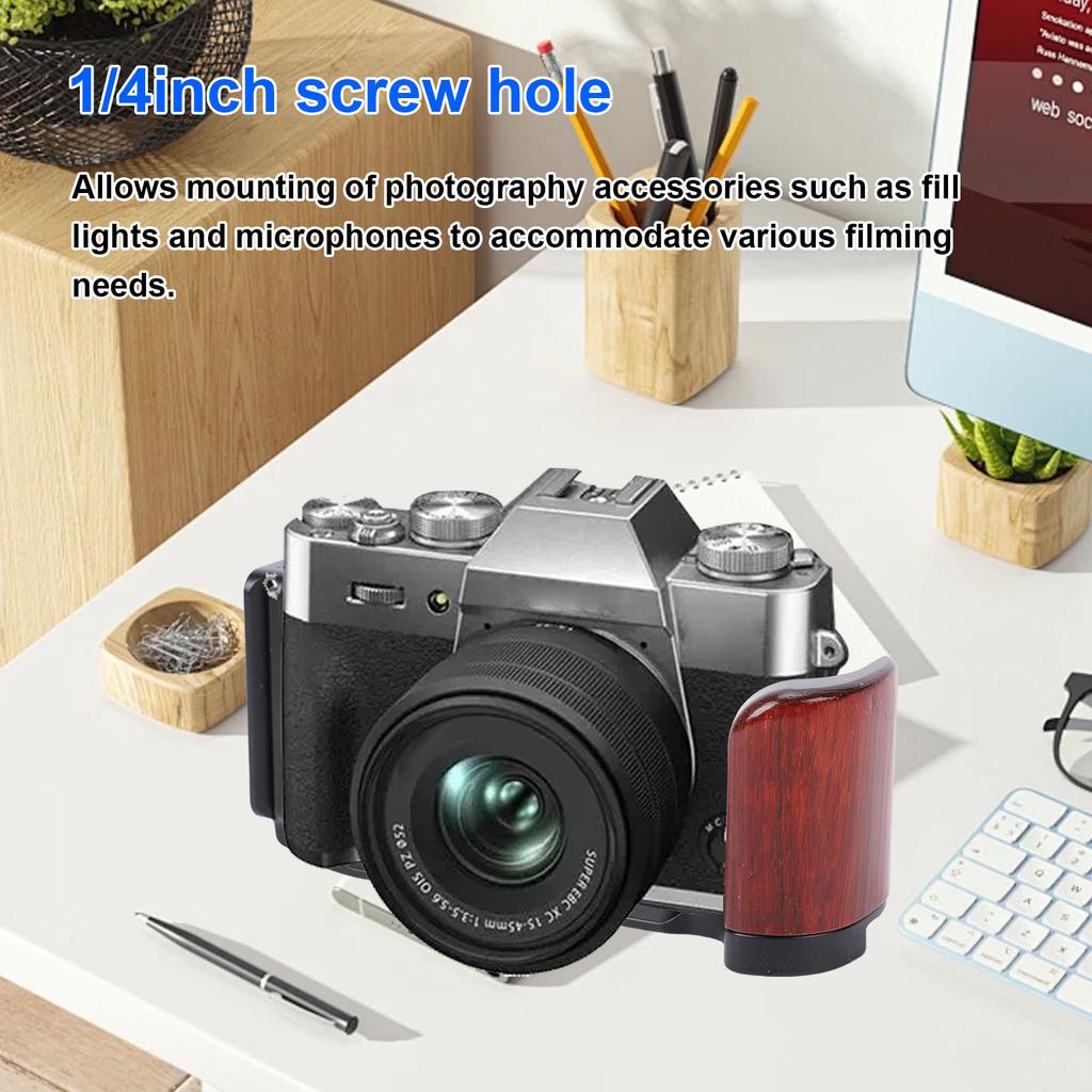 L Shape Handgrip Fit for XT30 XT30II XT10 XT20 Camera Aluminum Alloy L Shape Grip with Wooden Handle Quick Release Plate Black