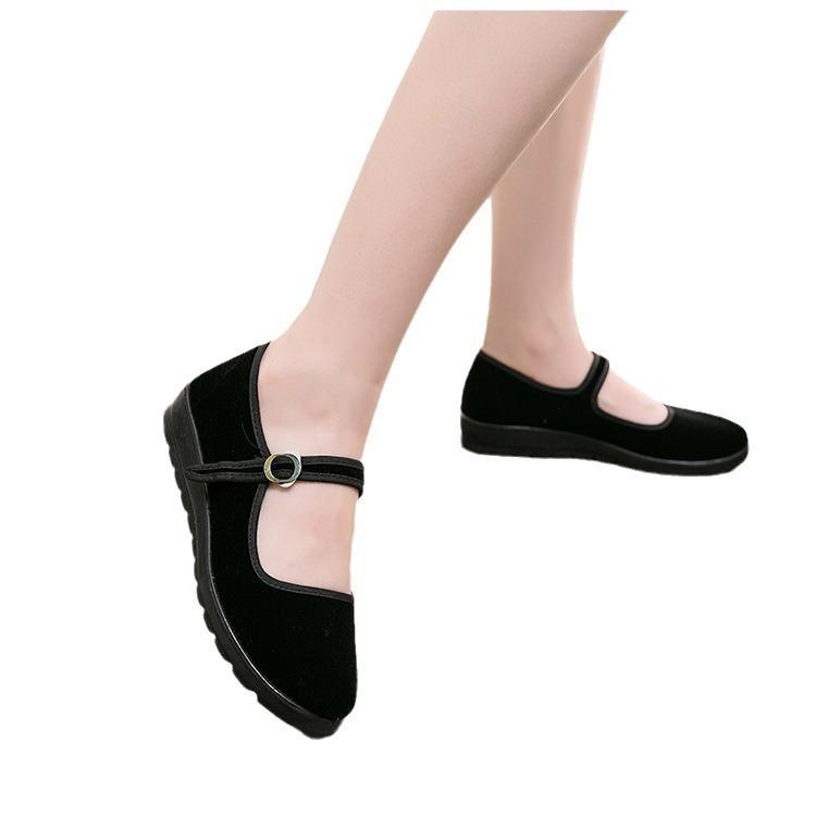 Alte Pekinger Stoffschuhe Damen atmungsaktiv Hotelschuhe Mutter Square Dance Gürtel Spritzguss Gummisohle Arbeit Weichsohle Low Top Stoffschuhe