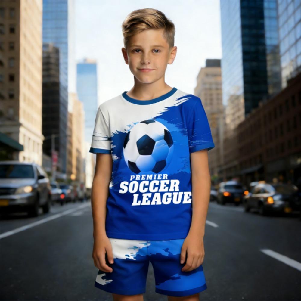 

Football Printed Europe and America Men s Set Summer Men s T-shirt and Shorts 2 Piece Set Outdoor Casual Men s and Women s Outfit XXS