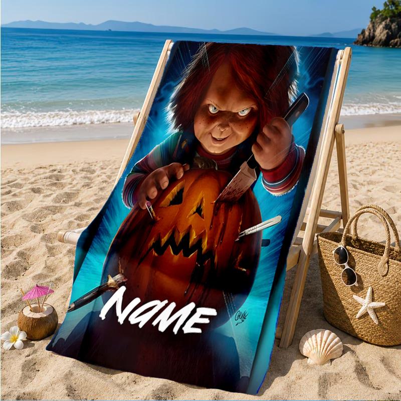 Custom Name Chucky and Tiffany Beach Towel Microfiber Beach Towel, Lightweight and Quick-Dry, for Summer Travel, Swimming Pool Gift