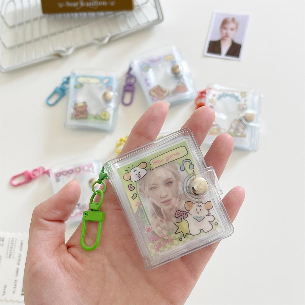 Korean Cartoon Mini Photo Album with 2-inch ID Photo & Sticker Storage, Star Chasing Keychain, Hook & Pendant Bag