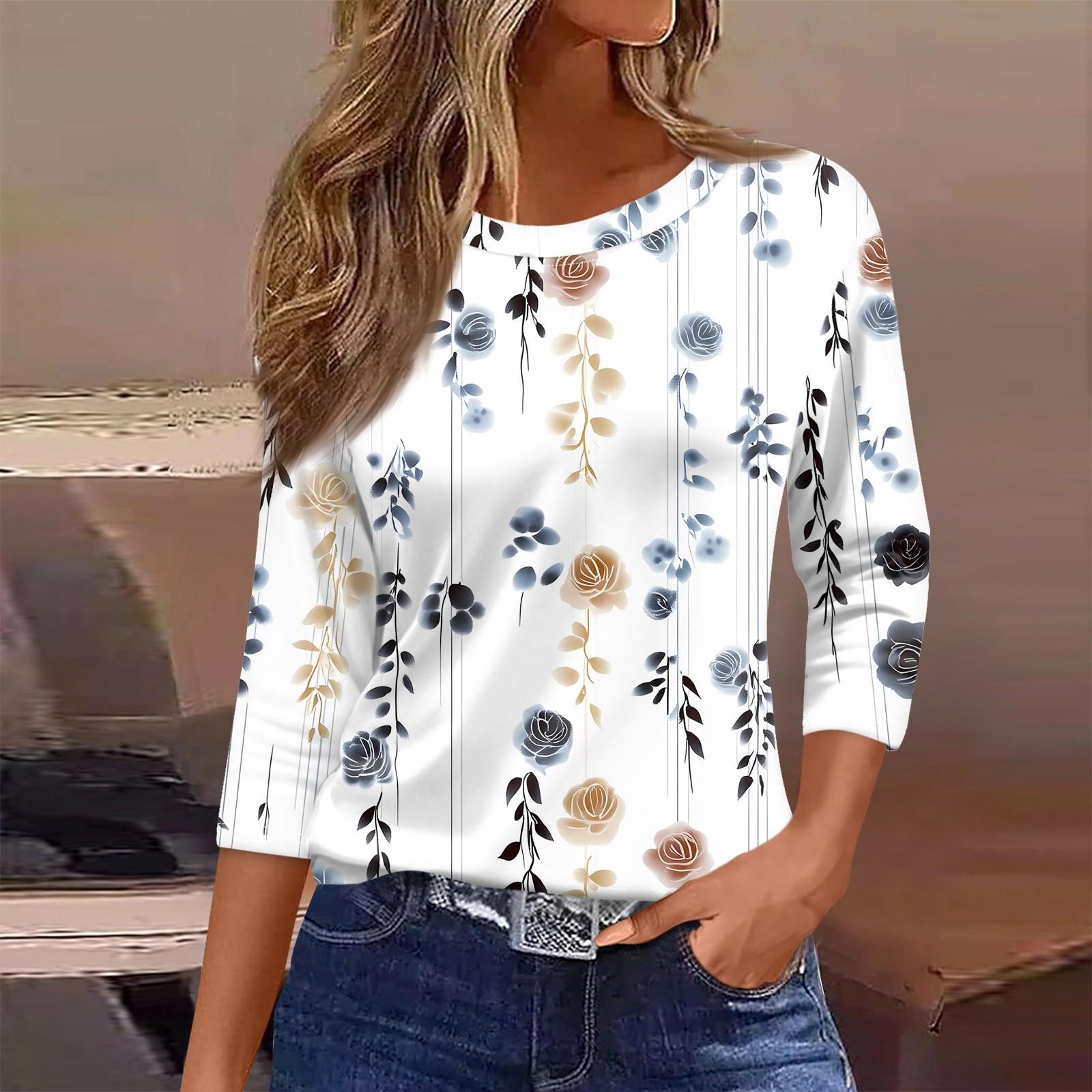 

Женская футболка с принтом, рукав 3/4, повседневная, модная, на выходные, базовая, с круглым вырезом, стандартный топ L белый