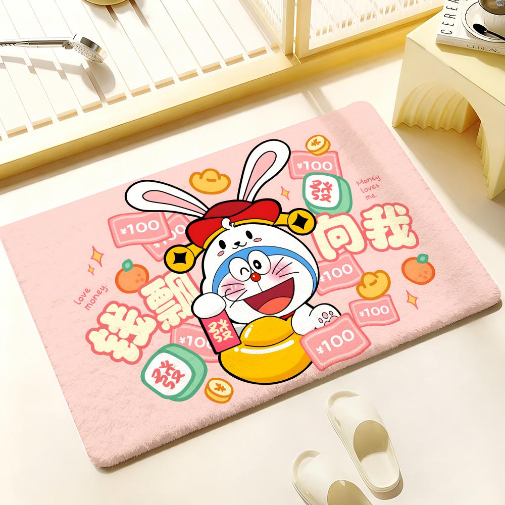Kwaii Anime D-DoraemonS Floor Mat Cozy Flannel Soft Thick Non-Slip Mat For Living Room Bedroom Kitchen Decor Rugs