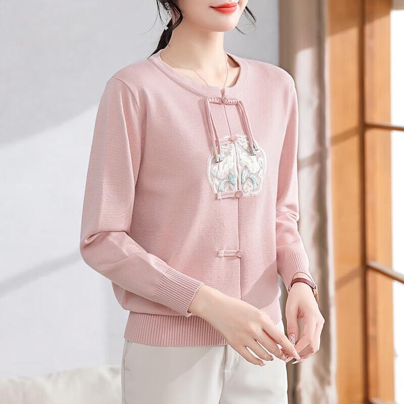 

Xuexi Mid-Aged Women s Embroidered Chinese Style Knit Top XL