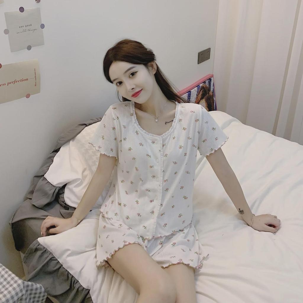 Korean Style Summer 2024 Women's Pajama Set: Short-Sleeve Top & Shorts for Sweet, Versatile Wear
