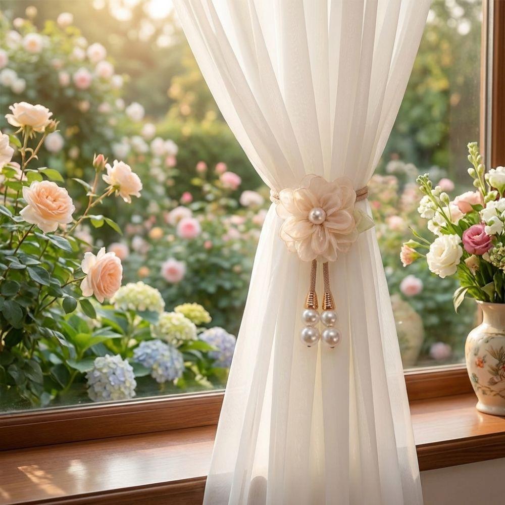 Verstellbare Blumen-Vorhangbänder mit Perlenanhänger Vorhang-Bindeleine Vorhang-Bindung Schlafzimmer