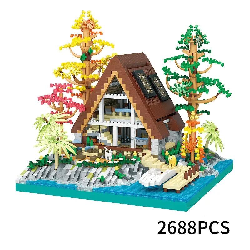 2688PCS Wooden Cabin Building House Forest Blocks DIY Lake Island Villa Assembly Block Toys with Light for Children's Xmas Gifts