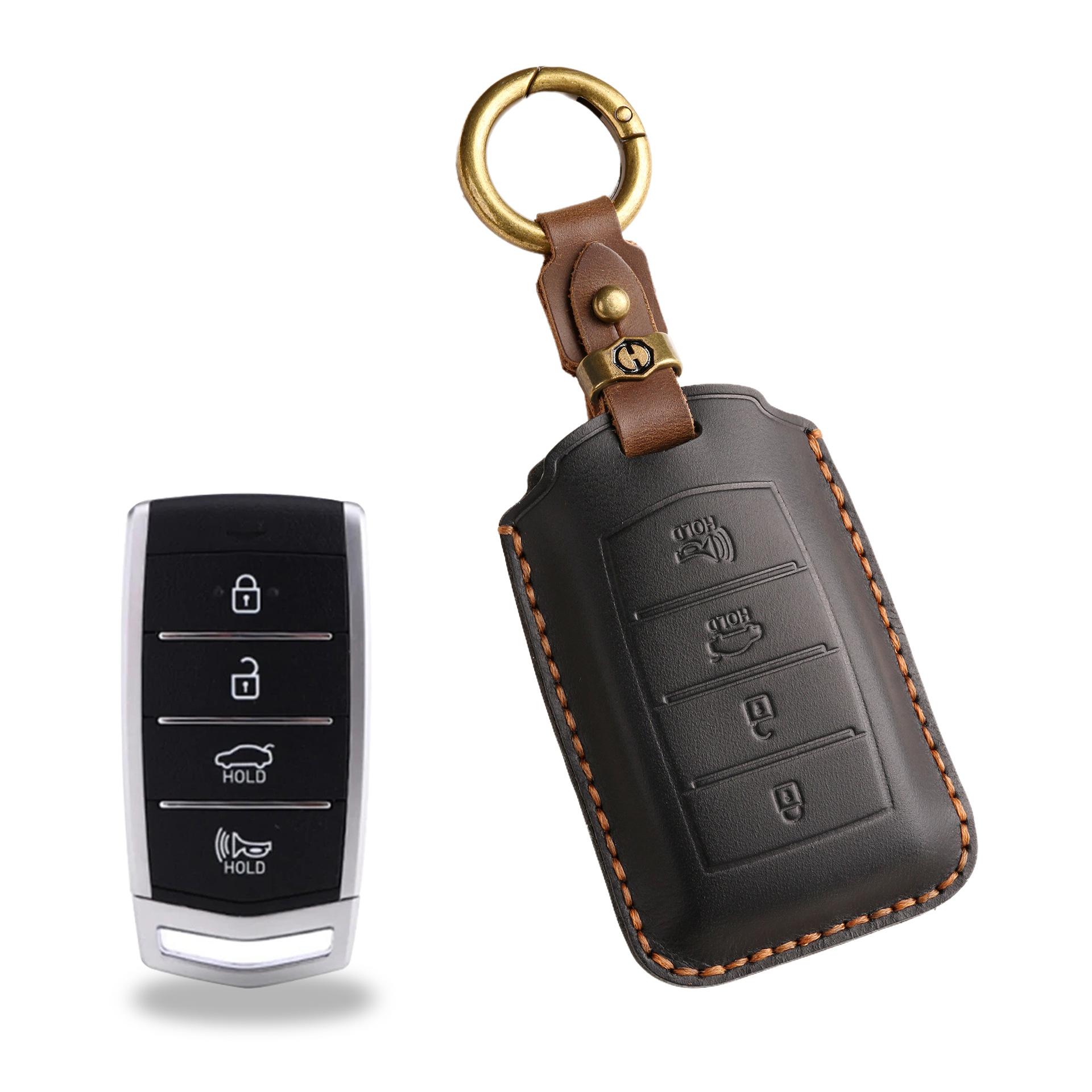 

Vintage key cover for Genesis old Lawns Genesis handmade leather clasp case чёрный