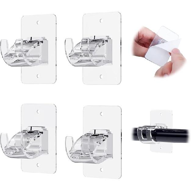 CIEMGNZOC 6-Pack Curtain Bracket Holders, Universal Self-Adhesive Wall Mounts, Fits 0.6'' to 1.5'' Rods, Black