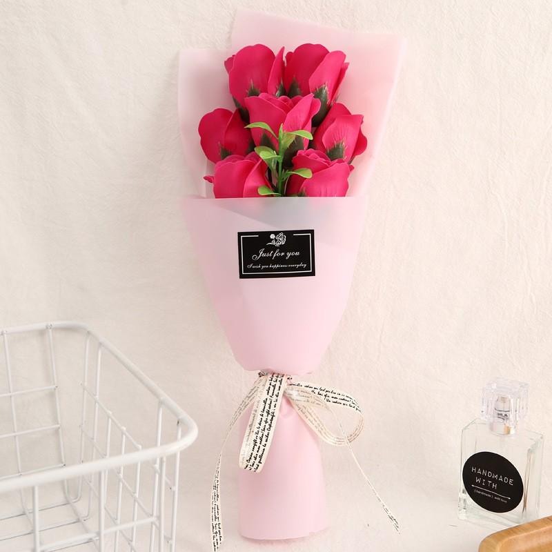 Teacher's Day 5-Flower Bouquet - Red Carnation & Soap Roses, Valentine & Qixi Gift