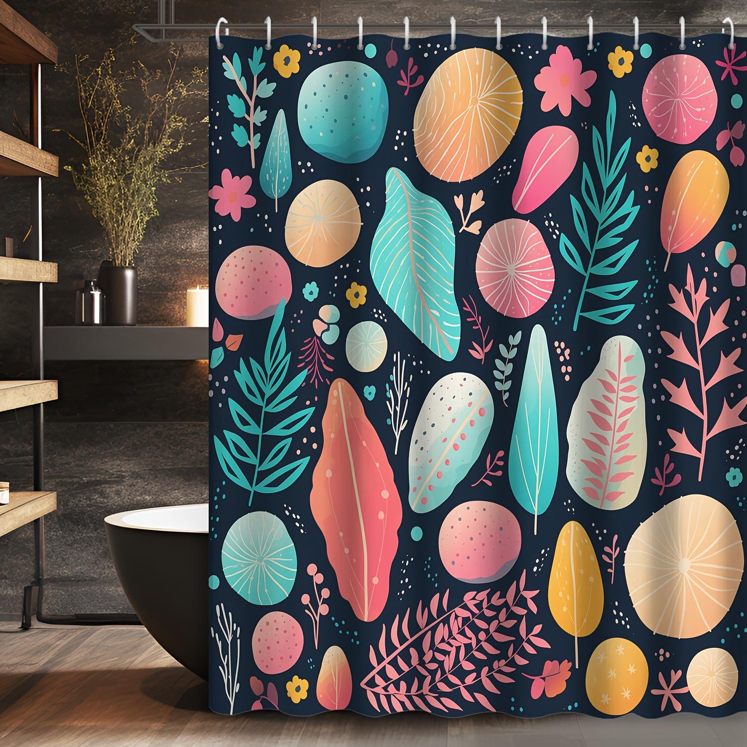 

Шторка для душа в богемном стиле с камнями и листьями - Водостойкий полиэстер, 72x72 дюйма, 12 крючков, Верх с люверсами W90XH180cm