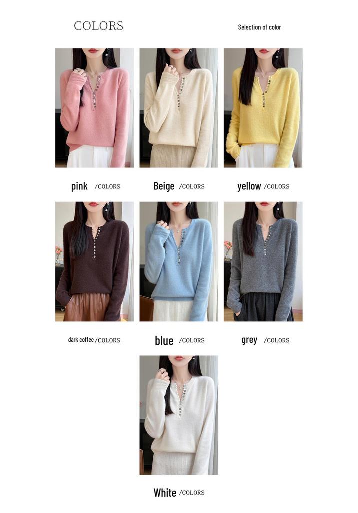 2026 Autumn Winter Women's V-Neck Long Sleeve Knit Wool Sweater, Loose Fit, Plus Size