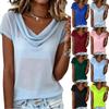 Women’s Short Sleeve Loose Fit Drape Neck Top Casual Relaxed Style Basic T-Shirt Comfortable Soft Fabric Versatile Design for Everyday Wear