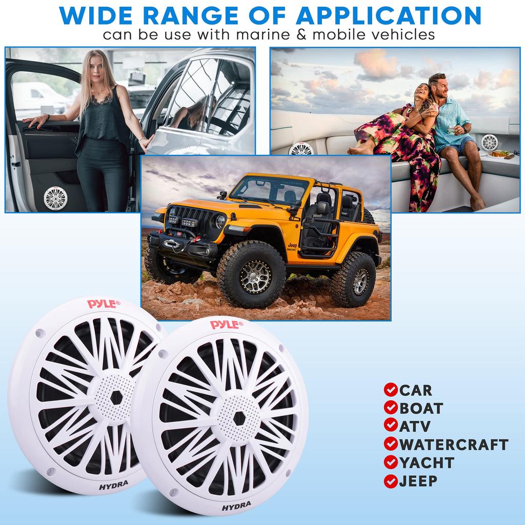 Pyle Recessed Fully Waterproof Car 2-Way Full Range Speakers Double Cone Marine Speakers 6.5